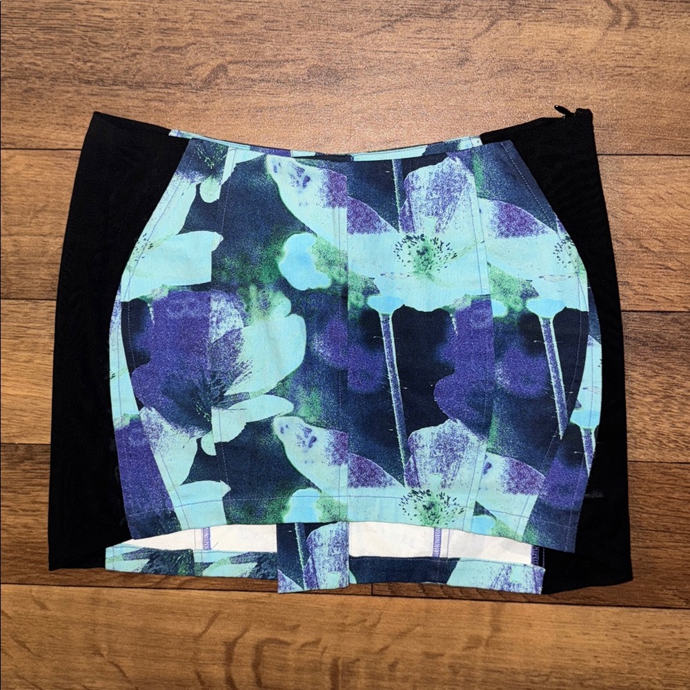 Miaou Size Small Mini Corset Skirt In Azul Print Floral Date Night Dip Waistline